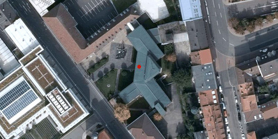 Luftaufnahme der Stadt Pirmasens mit dem Dienstgebäude