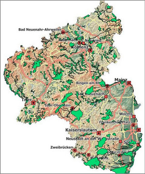 Karte zeigt die Verteilung der Flora-Fauna-Habitat-Gebiete in Rheinland-Pfalz